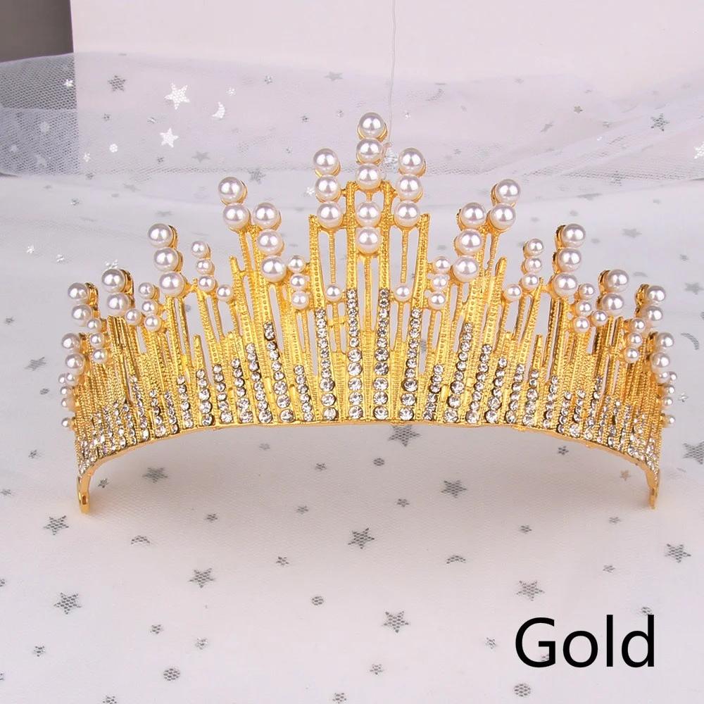 European Bride Alloy Diamond Pearl Crown Tiara Crown Phoenix Hair Accessories Rhinestone Highlight