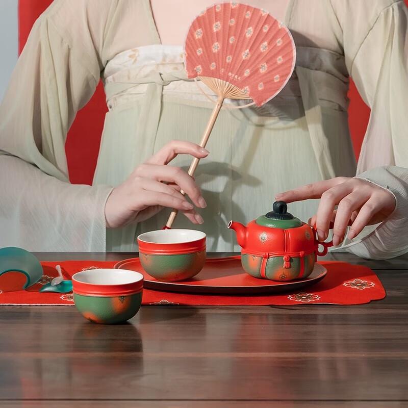 Edenus Tang Palace Glaze Ceramic Kung Fu Tea Set with Tea Tray