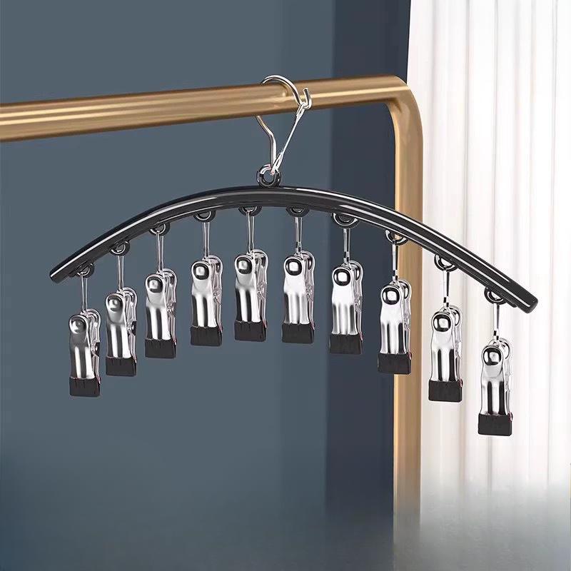 Closet Storage Hanger with 10 ClipsHangs LeggingsBlack HangerSpace-Saving Hanging Closet Organizer