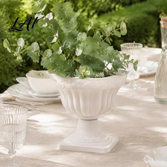 Lightweight Plant Pots White Urn Planter Pot Tall Vintage Roman Column Flowerpot Plastic Decorative Container for Indoor Outdoor Garden Front Porch