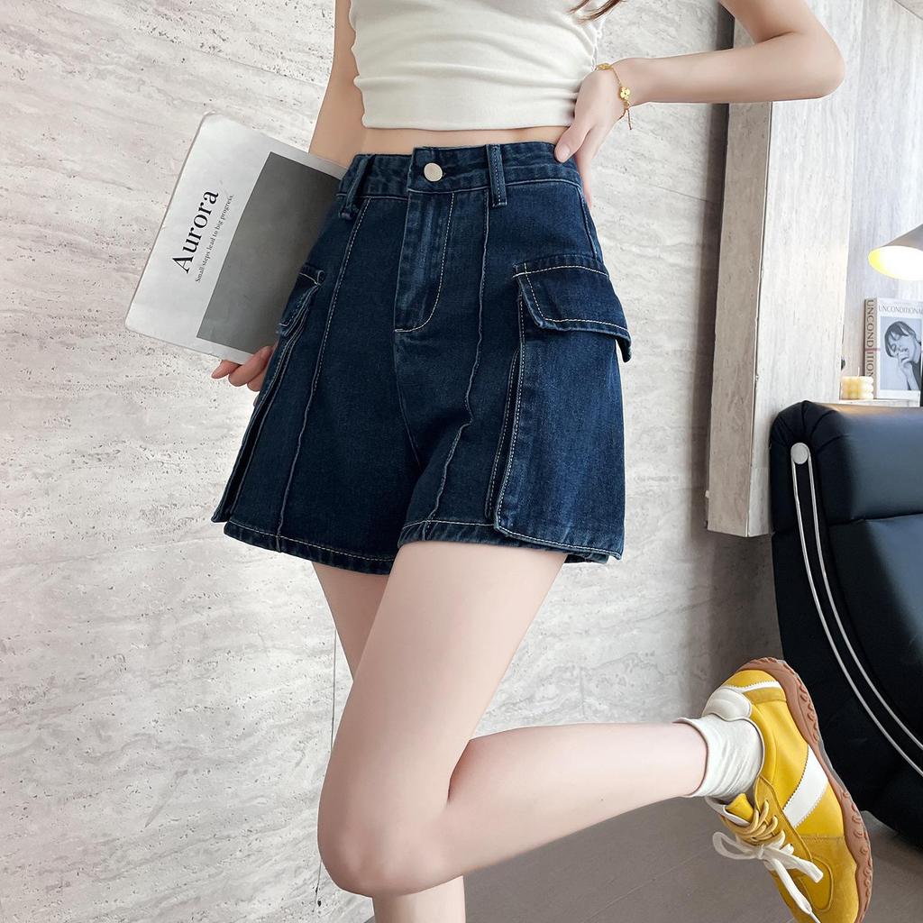 Women's High Waist Denim Overall Shorts - Casual, Slimming, Versatile Summer Hot Pants