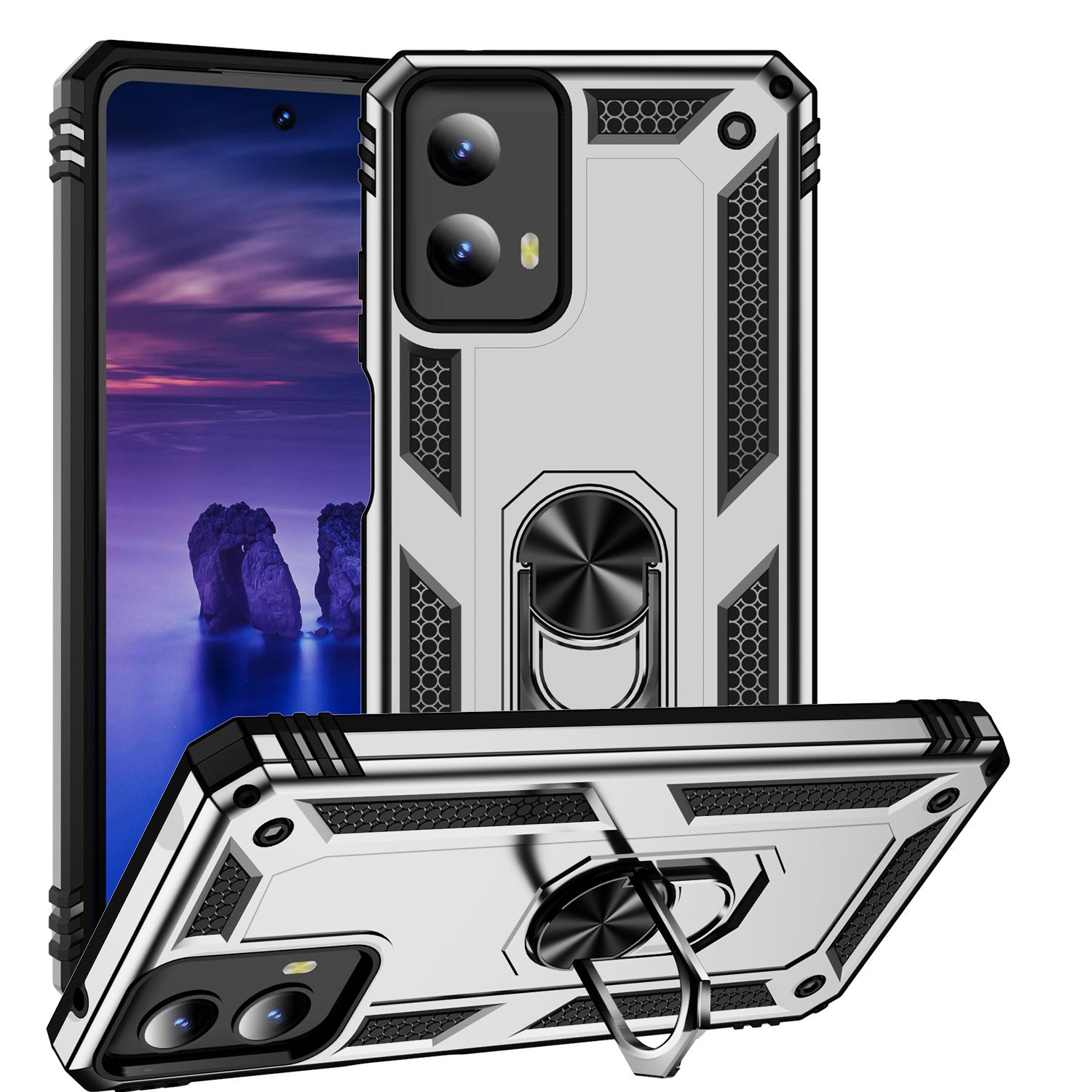 

For Motorola Moto G Play 5G (2024) Case PC+TPU Anti-drop Phone Back Cover with Kickstand Silver