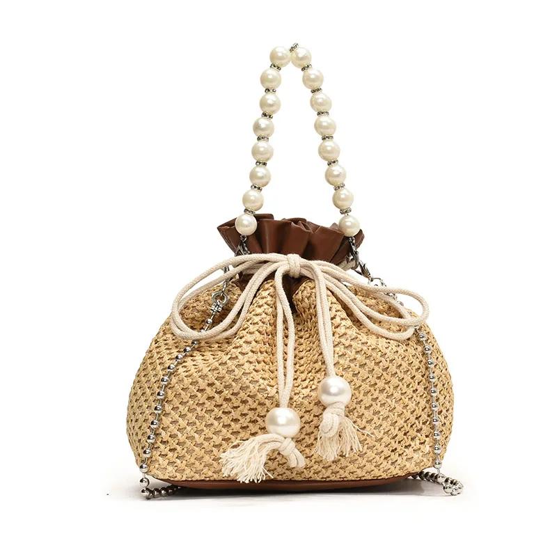 

Женская сумка через плечо соломенная сумка-ведро универсальная ручная работа модная повседневная верхняя ручка