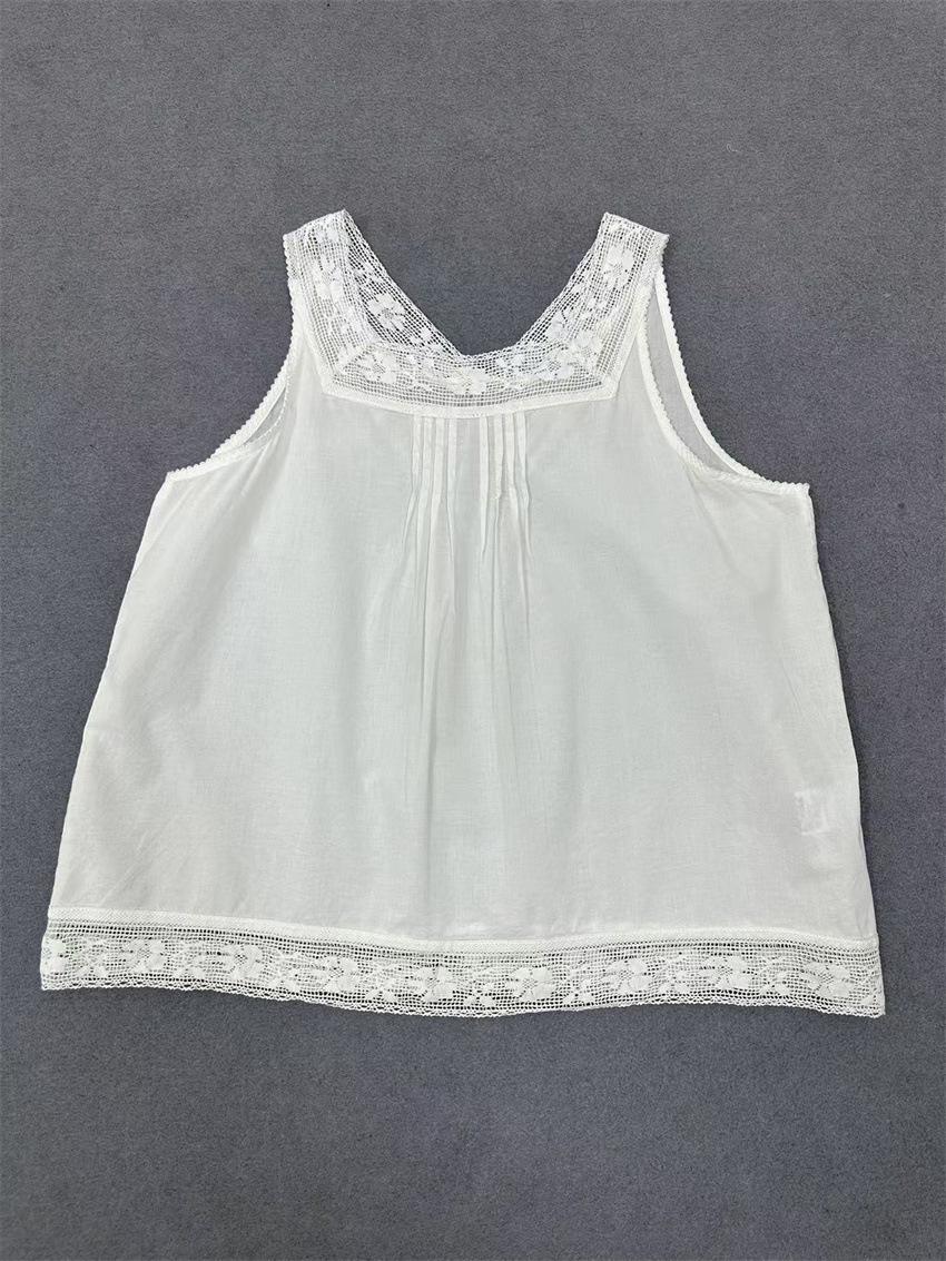 

Johnature весна лето тонкие вышитые кружева Mori женские японские топы без рукавов свободный внутренний слой майка топы One Size белый