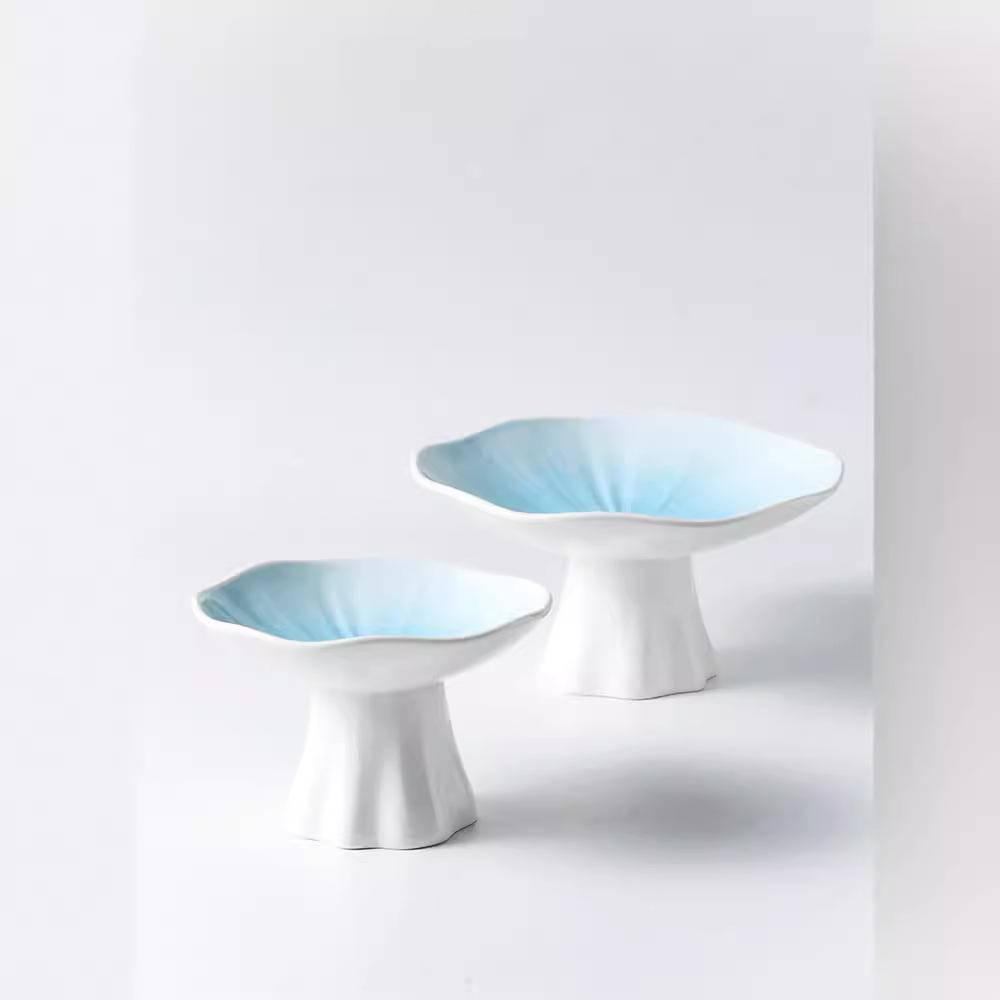 Ceramic Home Dim Sum Tall Plate High-End Display Plate Plate Snack Cold Dish Creative Fruit Tray Tableware