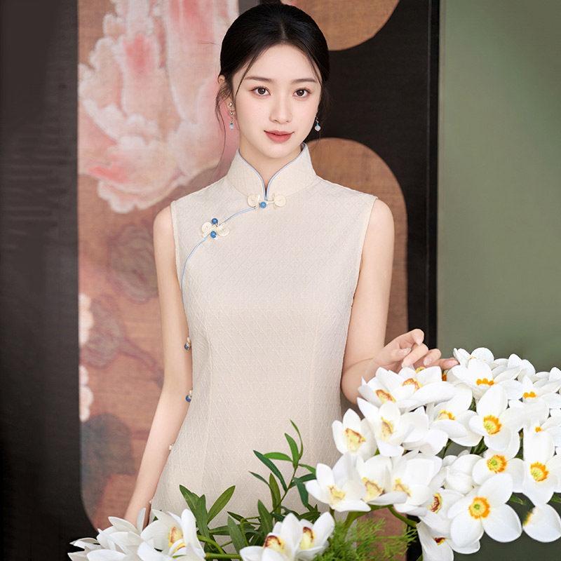 White sleeveless national style new Chinese Suzhou long cheongsam improved young 1011 new women's high sense summer
