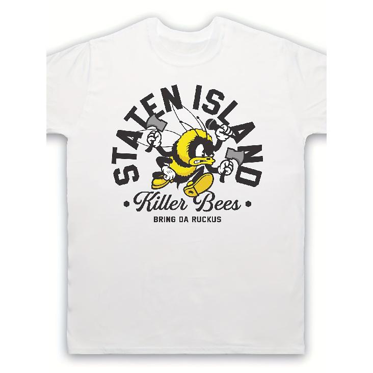 Staten Island Killer Bees Wu-Tap Hip Hop T-Shirt - White with Bee Logo Print, Soft Tee, Unisex Fit (Go Up a Size for Oversized), All Sizes & Colors