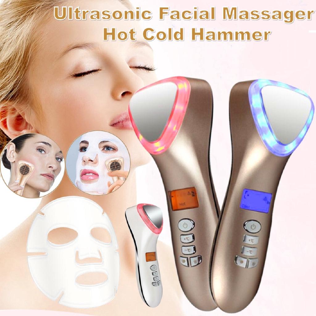1000mAh Multifunction LED Hot Cold Hammer Ultrasonic Cryotherapy Facial Lifting Vibration Massager Face Body Spa Ion Beauty Instrument