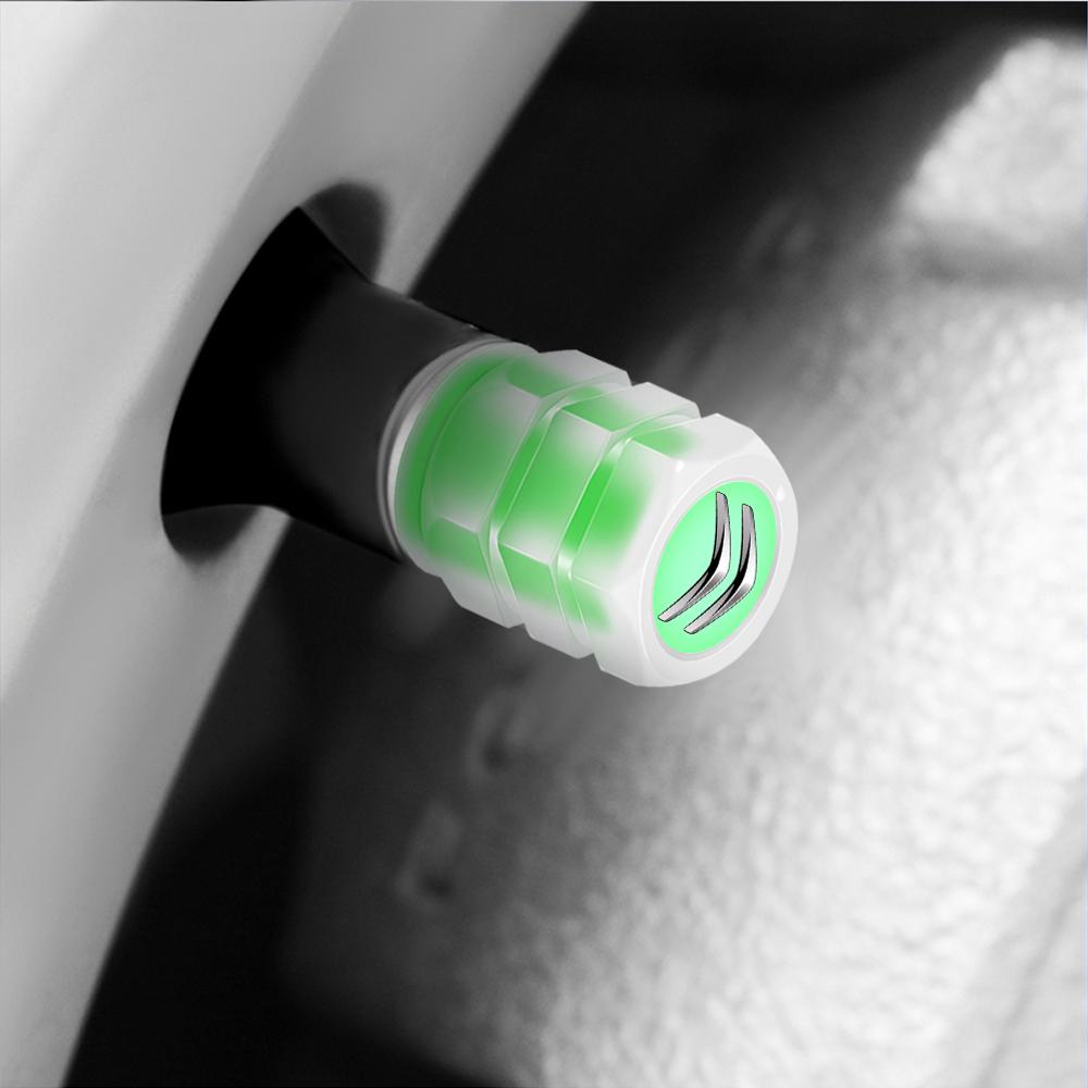 4Pc Luminous Valve Caps Fluorescent Green Night Glowing Tire Decoration For Citroen C1 C2 C3 C4 Picasso C4L C5 C-ELYSEE DS Xsara alr123