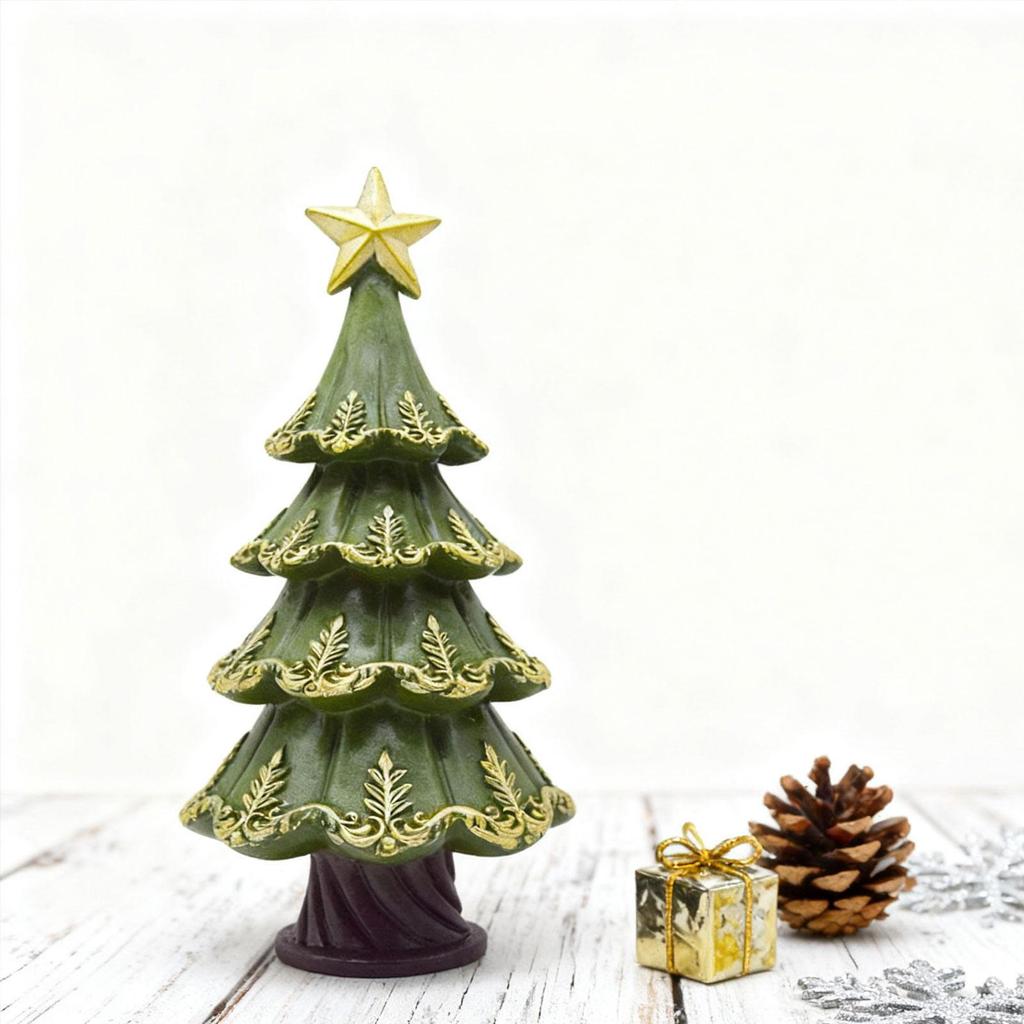 Christmas Tree Statue Small Decorations for Shelf Holiday Landscape