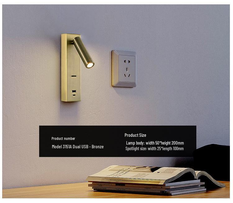 Rotatable Type-C USB Wall Lamp with Switch for Bedroom, Study, or Hotel