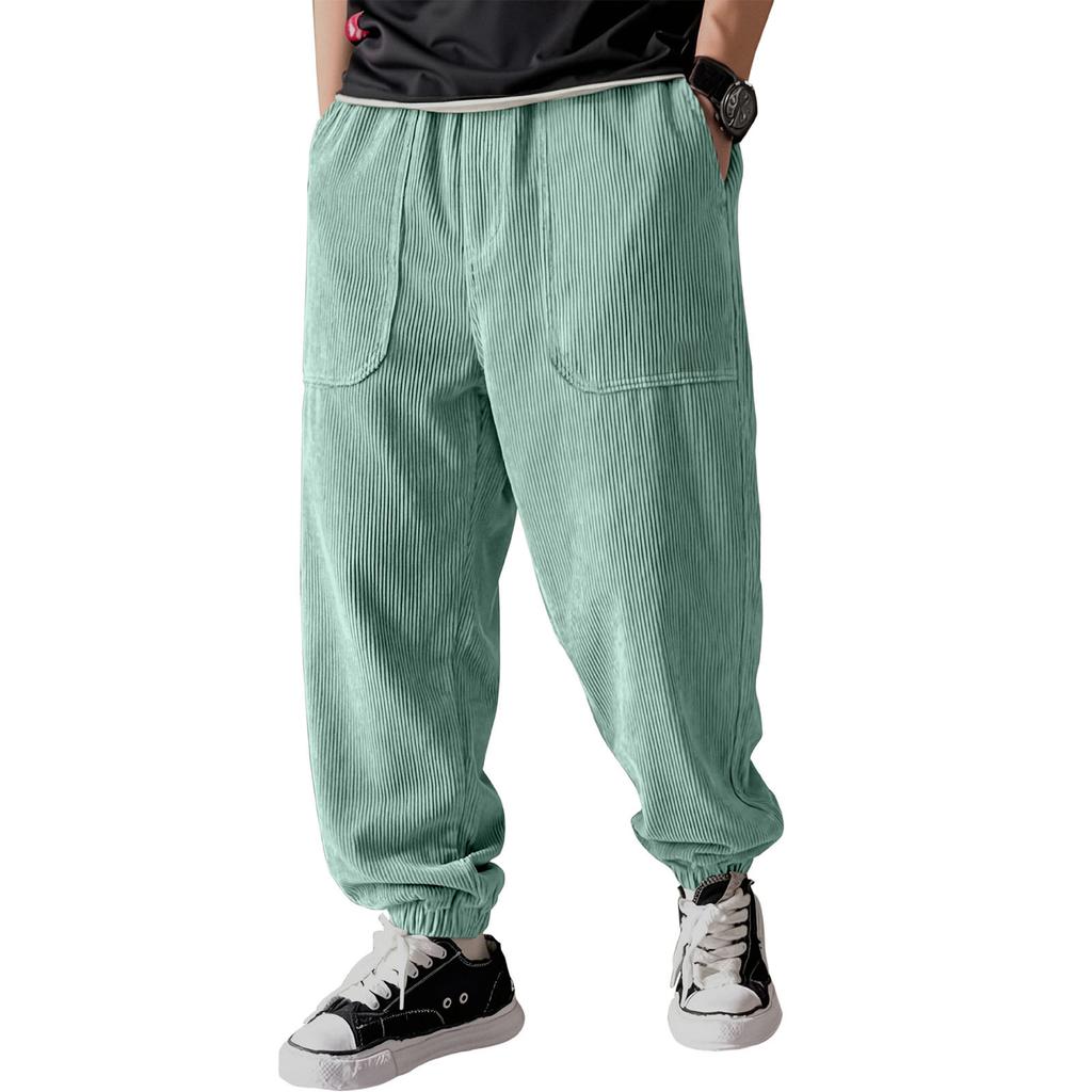 Męskie spodnie sztruksowe z mankietami, luźny krój