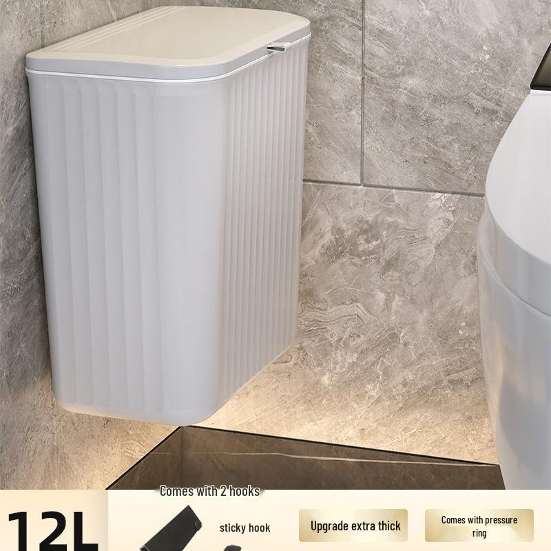 Wall-Mounted Bathroom Trash Can with Lid, No Installation Needed, Dual-Use for Toilet & Kitchen, Large Size Waste Paper Basket