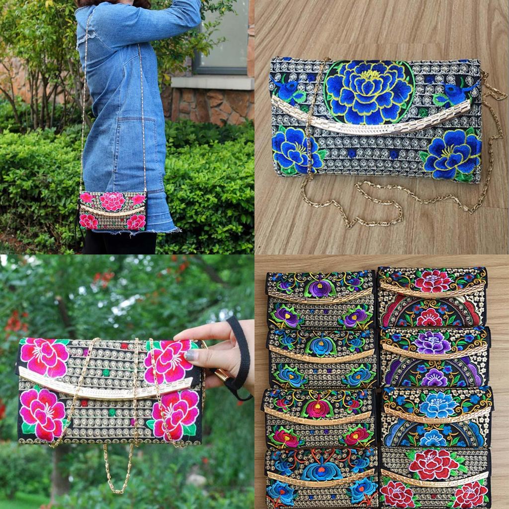 Luxurious Women Ethnic National Flower Bags Handbag Embroidered Clutch Small Flap