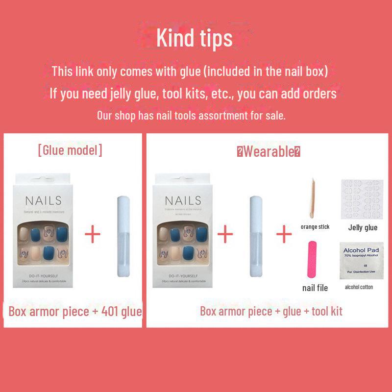 Medium & Long Rectangular T-Shaped Wearable French Cartoon Nail Art Patches - One Size Fake Nails
