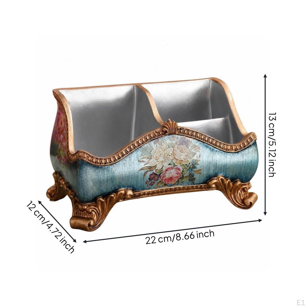 Resin Storage Box with Divider AntiqueStyle Divided Organizer WoodGrain Decorative Bin