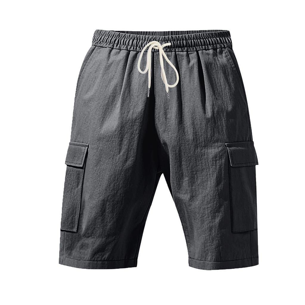 Arbetsbyxor med många fickor, Utomhussporter och Fritidsbyxor, Löst sittande Shorts, Enfärgade Trekvartsbyxor för Herr