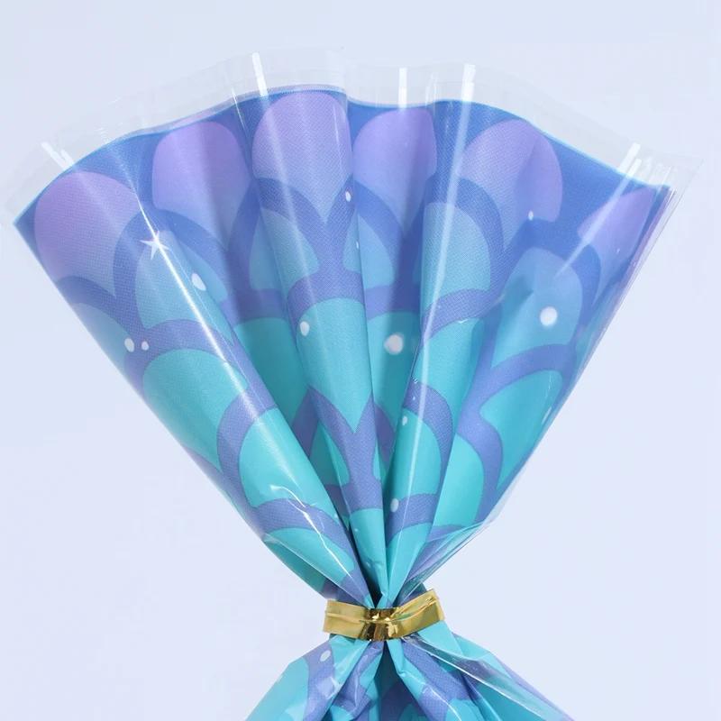 50pcs/set-Mermaid Party Candy Gift Bags Biscuit Packing Bag Mermaid Tail Gift Bag for Guest Girl Birthday Supplies Baby Shower