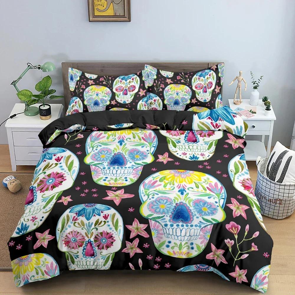 3D Skull Print Skeleton Bedding Set Single Twin Double Queen King Cal King Size Bed Linen Set