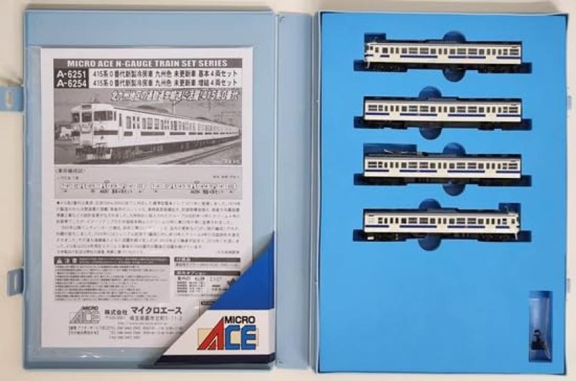 MicroAce N Gauge 415 Series 0 New Kyushu Basic Model A6251 Air-Conditioned Car, Color, Un-Updated, 4-Car Set, Train,
