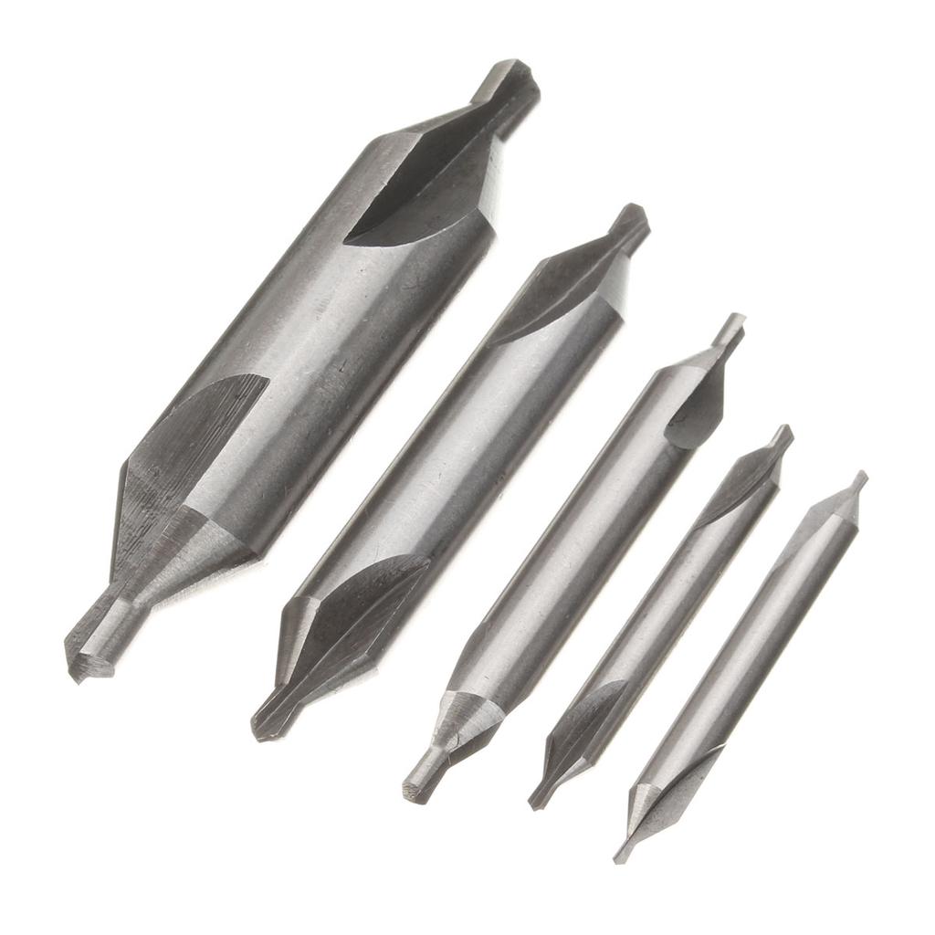 Copper Center Drill Countersink Lathe Bit Mill Tooling Set Tip Angle 60 Degree Bits Combined Countersinks Drills Set Tool for Metal Pack of 5 Aluminum Iron Alloy Titanium and Wood