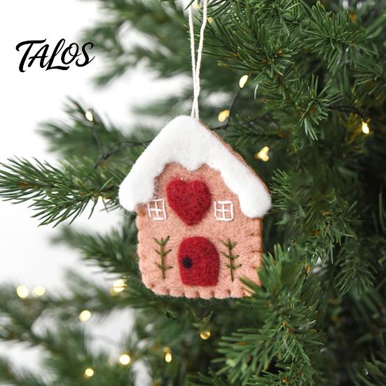 Soft Woolen Decorations for Kids Christmas Felt Ornament, Handmade Wool Santa Candy Cane House Cozy Winter Atmosphere Accents Snowman Hanging Holiday