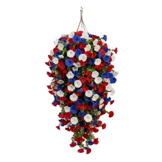 Artificial Red White Blue Flowers  Patriotic Hanging Flowers Without Light