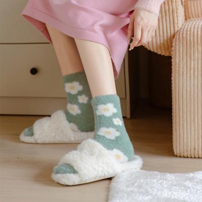 Women Fuzzy Crew Plush Socks Cute Heart Socks Winter Warm Bow Cloud Pattern Fluffy Socks