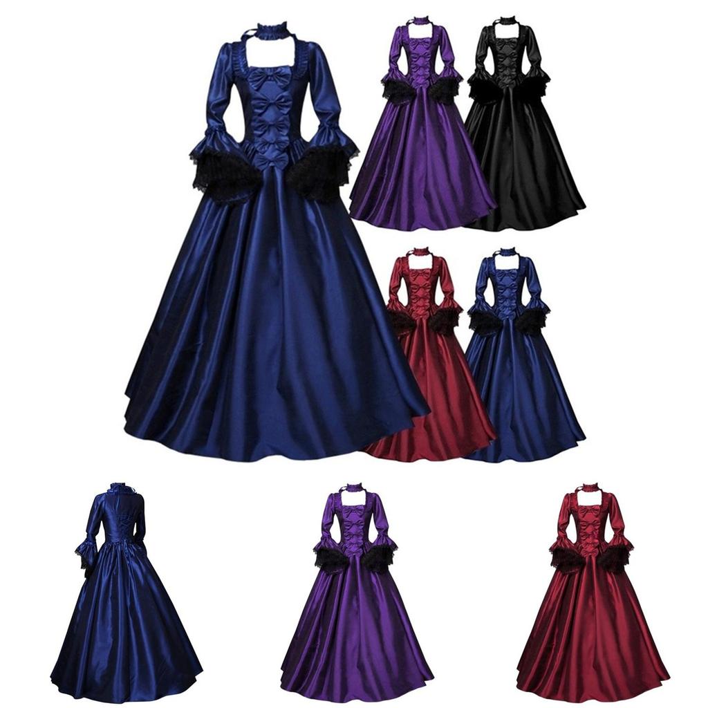 Elegant 2020wish Medieval Lace Patchwork Bell Sleeve Long Dress For Vintage Style