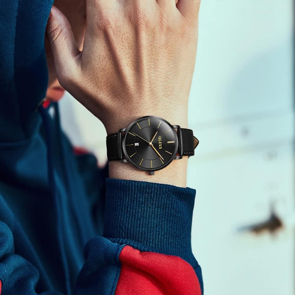 OLEVS Watch Men's Watch Arm Watch Stylish Ultra Thin Leather Strap Quartz Analog Date Display Lachic watch for men