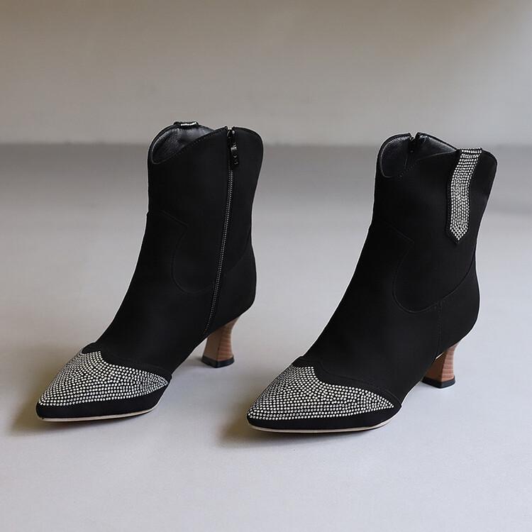 Spring Autumn Womens Ankle Boots for Women Suede Women High-heeled Boots Street Fashion Women Crystal Shoes Botines Para Mujeres