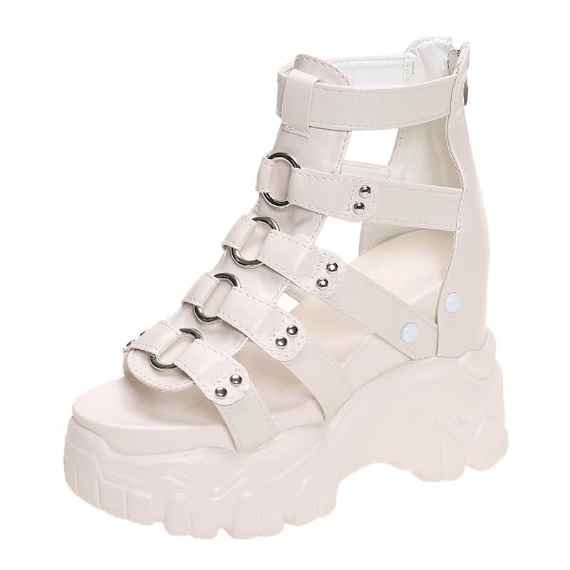 Fashion 2025 Women Thick Bottom Gladiator Shoes Woman Summer Chunky Sneakers High Platform Sandals Hollow Out 11CM Wedge Heels Beach