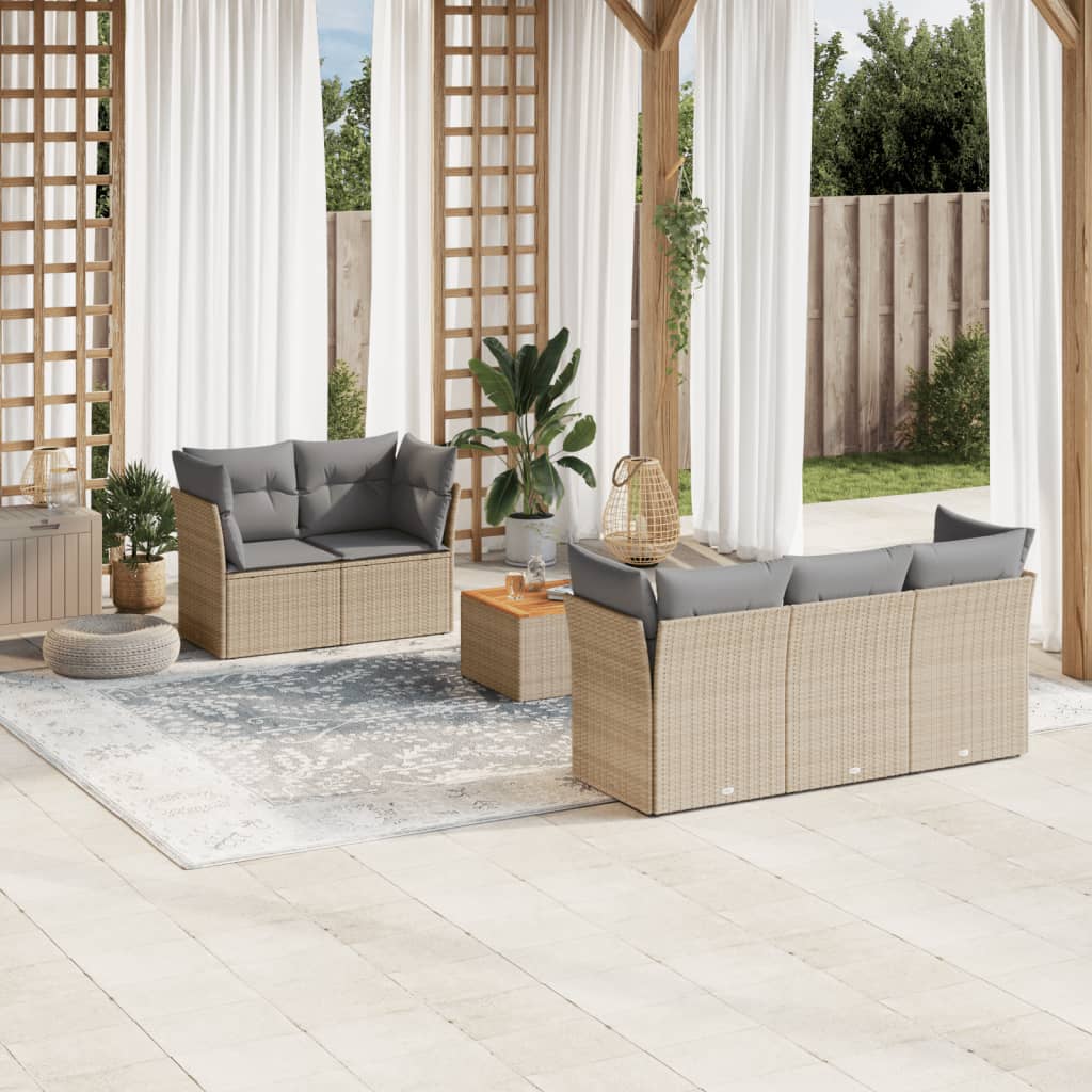 6 Piece Garden Sofa Set with Cushions Beige Mix Poly Rattan