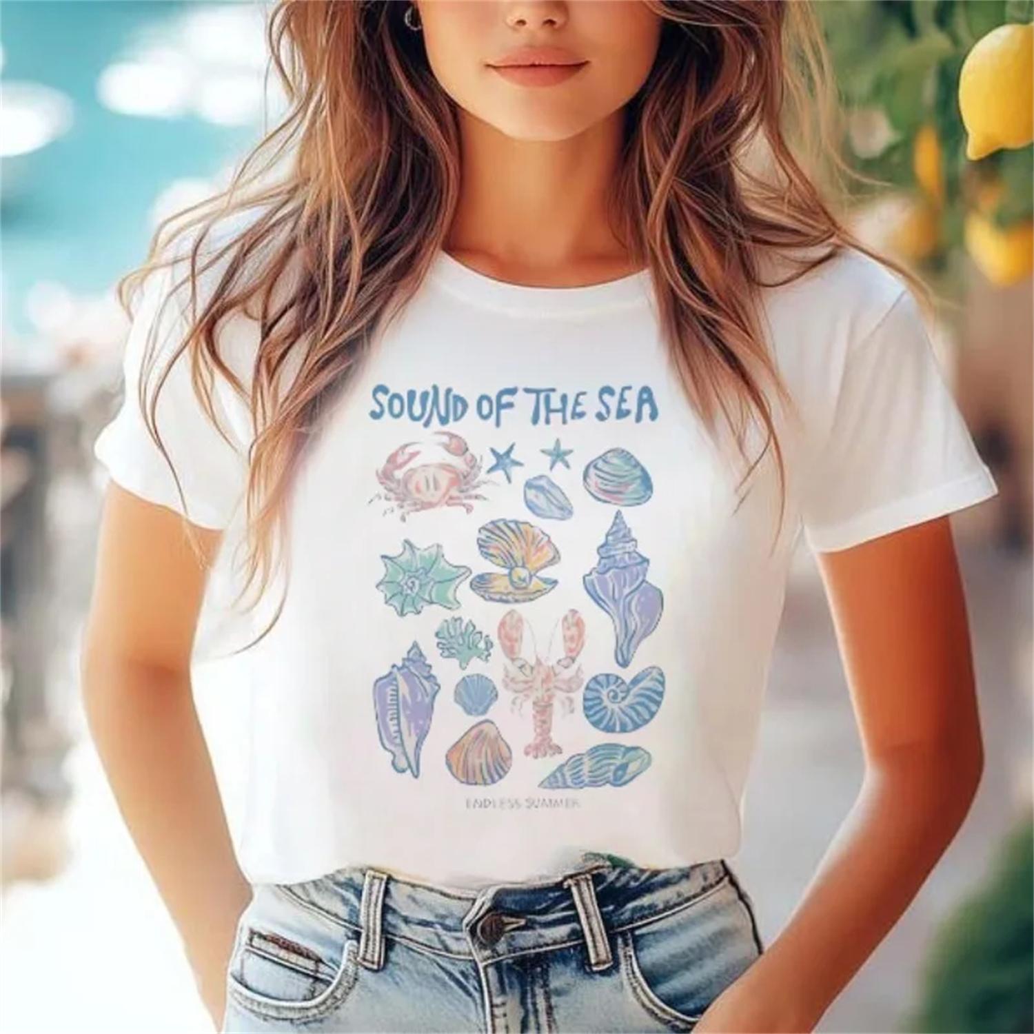 

Beach Travel Women s Printed Pattern T-Shirt Fashion Short Sleeve Round Neck Popular Style Summer Top Basic Women s T-Shirt XXXXXL