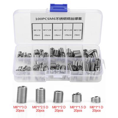 100pcs M6 Stainless Steel Coiled Wire Helical Screw Thread Inserts Set