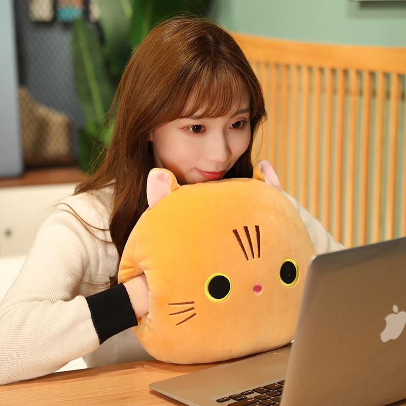 30X30Cm Down Cotton Plush Cat Pillow Stuffed Ultra Soft Cartoon Animal Round Hands Burner Back Support Plushie Gift