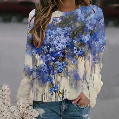 Fashion Spring And Autumn 3D Oil Paintings Printed Long Sleeve T Shirt Women Florals Pullover Harajuku Clothing Women Tops