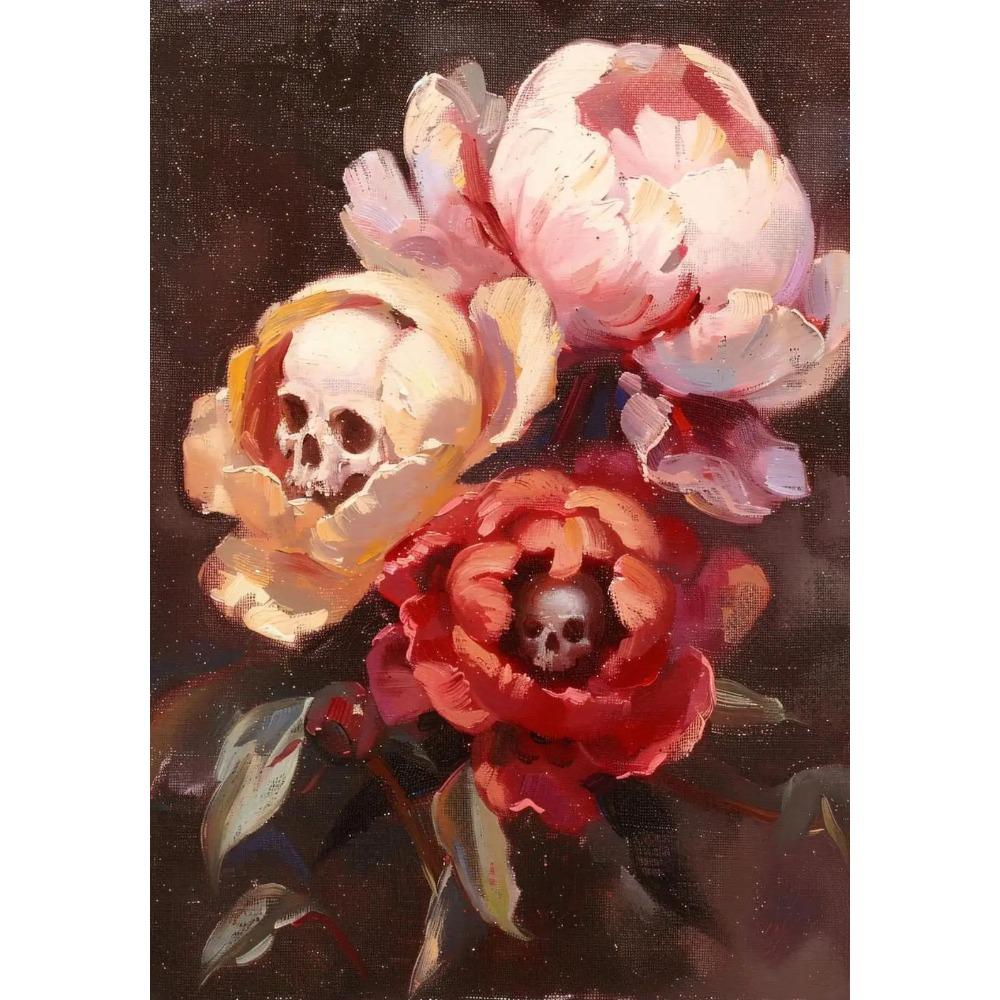 Surreal Skull Flower Gothic Posters Botanical Floral Eyeball Rose Vampire Prints Canvas Painting Wall Pictures Home Room Decor
