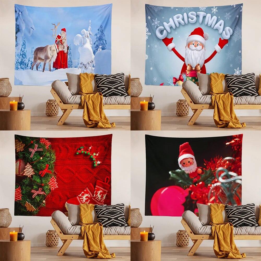 

С Рождеством Санта-Клаус гобелен с принтом на потолок, гостиная, спальня, украшение на стену, гобелен 230x180 см