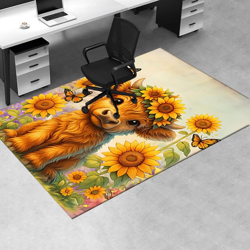 Sunflower Cow Chair Mat Office Carpet, Oversized Rug for Home Decor, Sofa Mat, Desk Pad Gift, Suitable for Bedroom, Living Room, Various Rooms