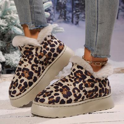 2024 Neue Damen Schneestiefel mit Leopardenmuster Modische Lässige Verdickte Plüsch Warme Stiefel Bequeme Outdoor Damenschuhe