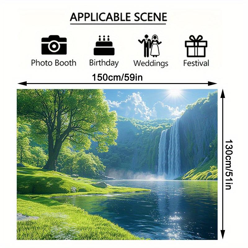 1, 2D banner, waterfall and green landscape polyester banner, room and party decoration, photography background