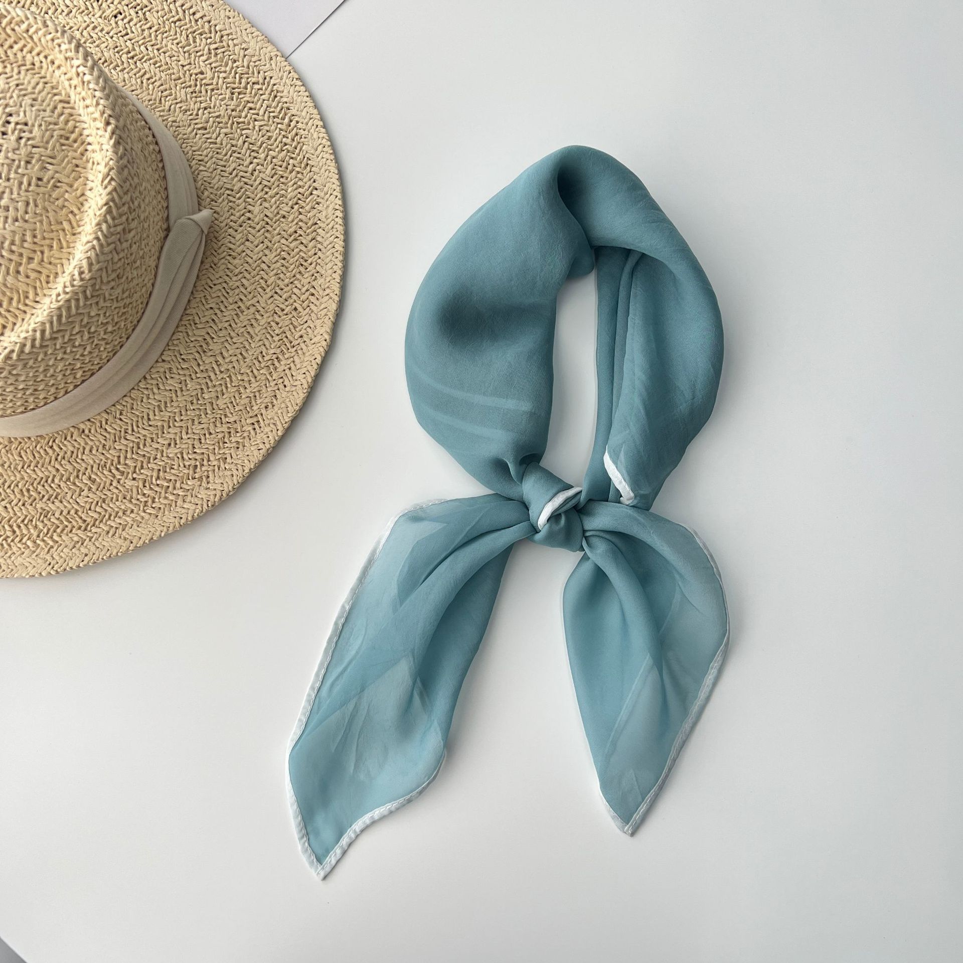 

Однотонный носовой платок, хлопковые шейные шарфы для женщин, маленькие шали и накидки, бандана, платки на голову 70cm озеро синий