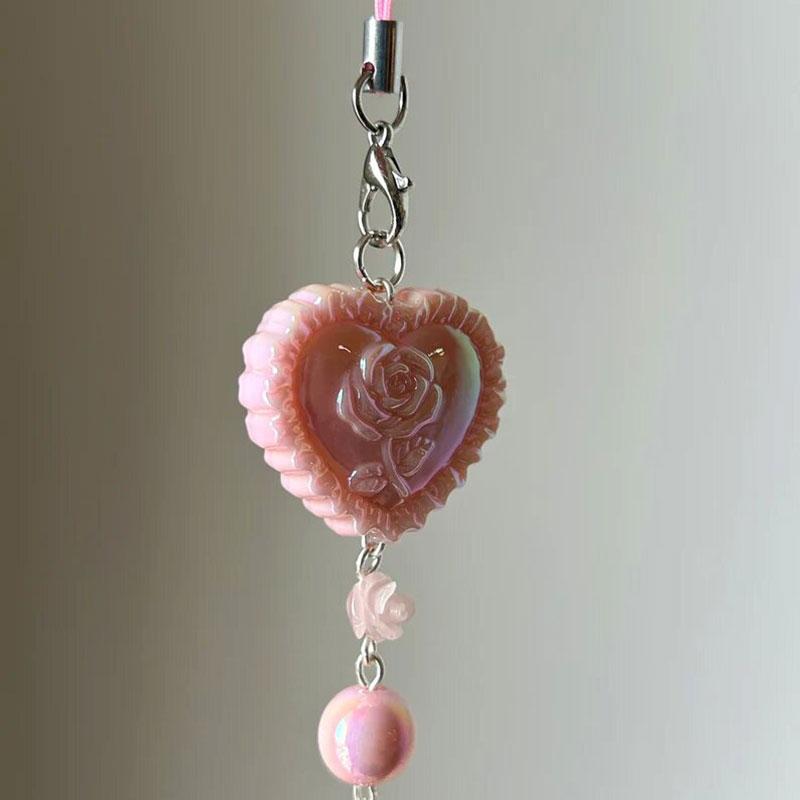1PCS Pink Coquette Mobile Phone Pendant Beaded Rose Romantic Gift Creative Lolita Mobile Phone Charm