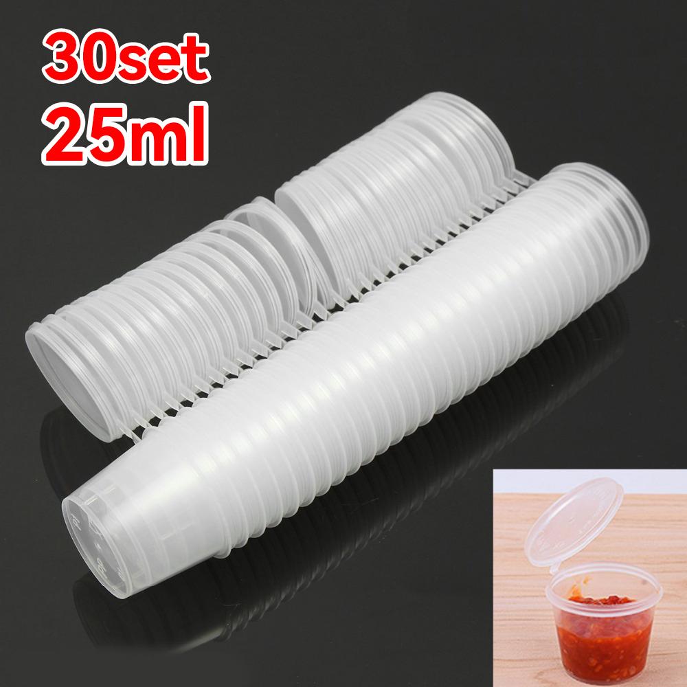 

30Pcs 25ML Disposable Mini Food Storage Containers Plastic Transparent Sauce Cup With Hinged Lids for Pigment Paint Palette Box
