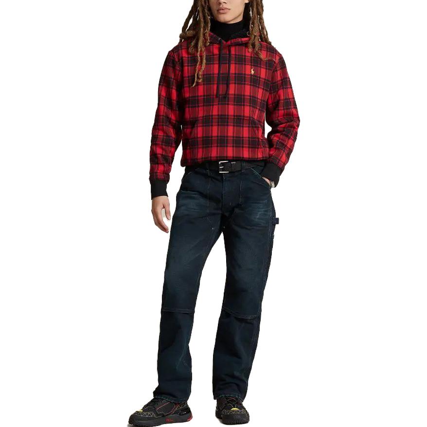 Polo Ralph Lauren Plaid Pile Fleece Hoodie With Logo Embroidery Men Hoodies Red MNPOKNI16823-211