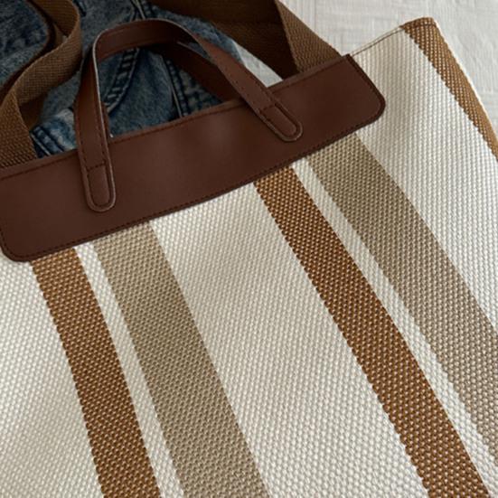 Striped Shoulder Bag Ladies Canvas Tote Bag Zipper Closure Handbag Shoulder Tote for Daily Use Commuting Dating Parties