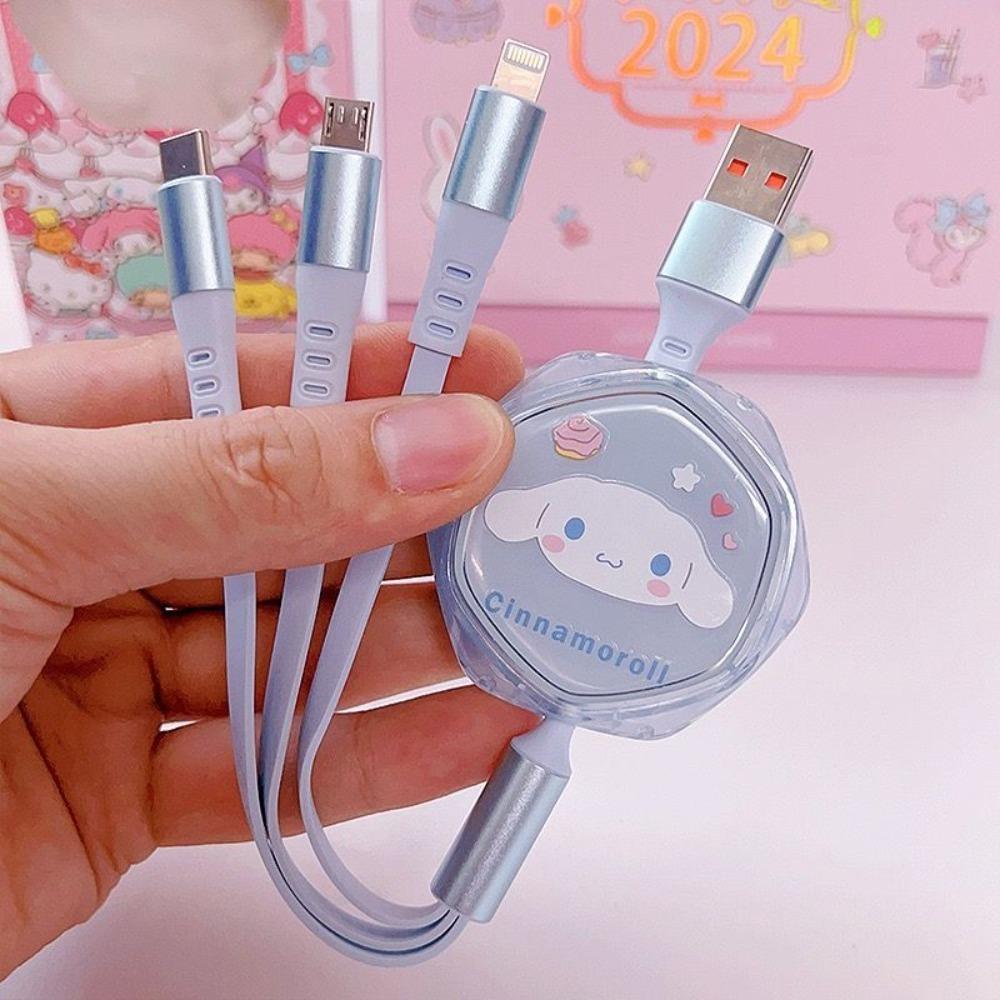 Cute Cartoon Kt Cat Melody Extendable Three-In-One Fast Charging Data Cable Suitable For Apple/Android/Huawei Type-C