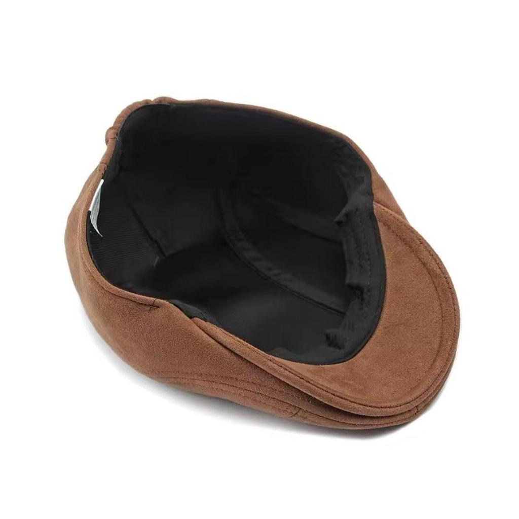 Unisex Suede Beret: Solid Color, British Style, Warm Duckbill Cap for Spring & Autumn
