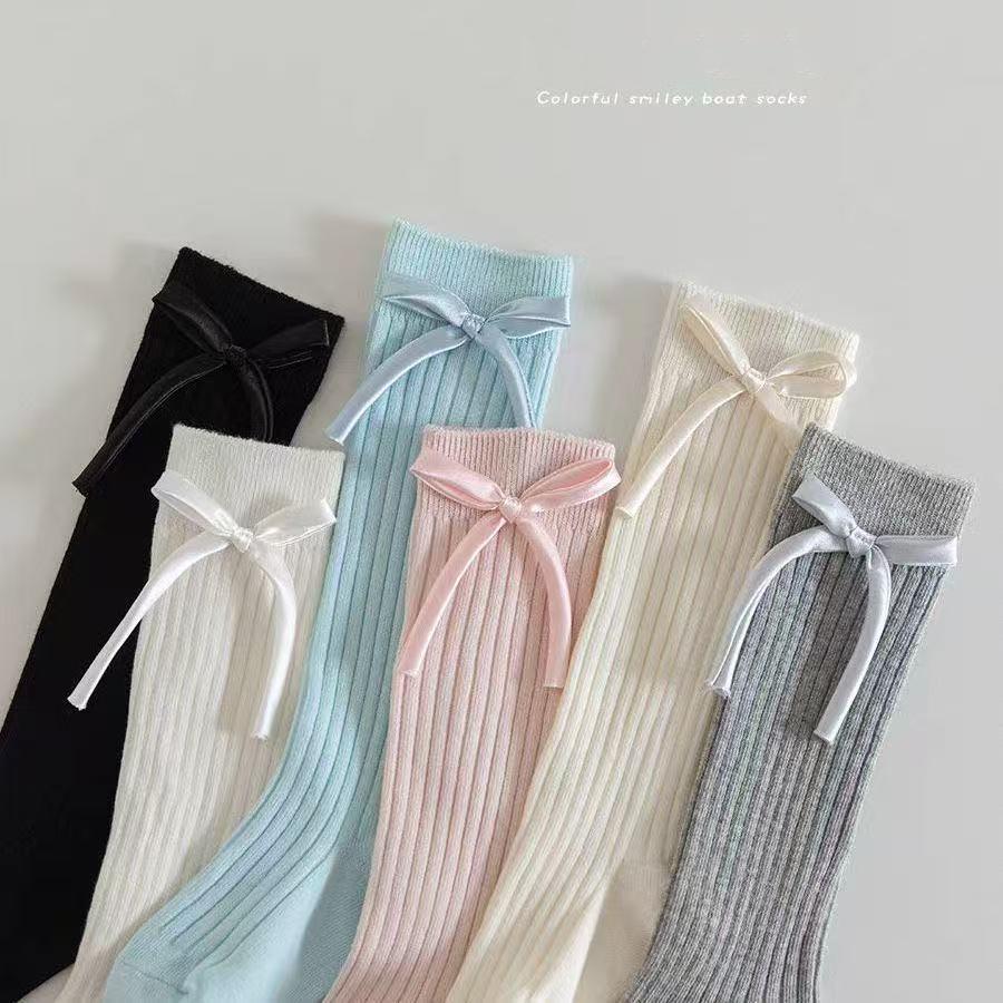 1 Pair Girls Cotton Bow Tube Socks Soft Breathable Candy Princess Kids School Socks For Children Fashion Wear